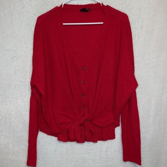 Urban Outfitters Out From Under Red Ribbed Button Front Pullover Henley Top - Picture 1 of 6